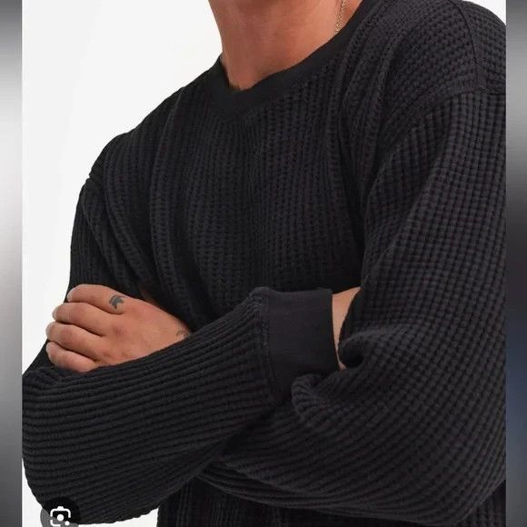 MATE the Label Men’s Organic Waffle Crew Neck Long Sleeve Shirt NEW - Picture 2 of 4